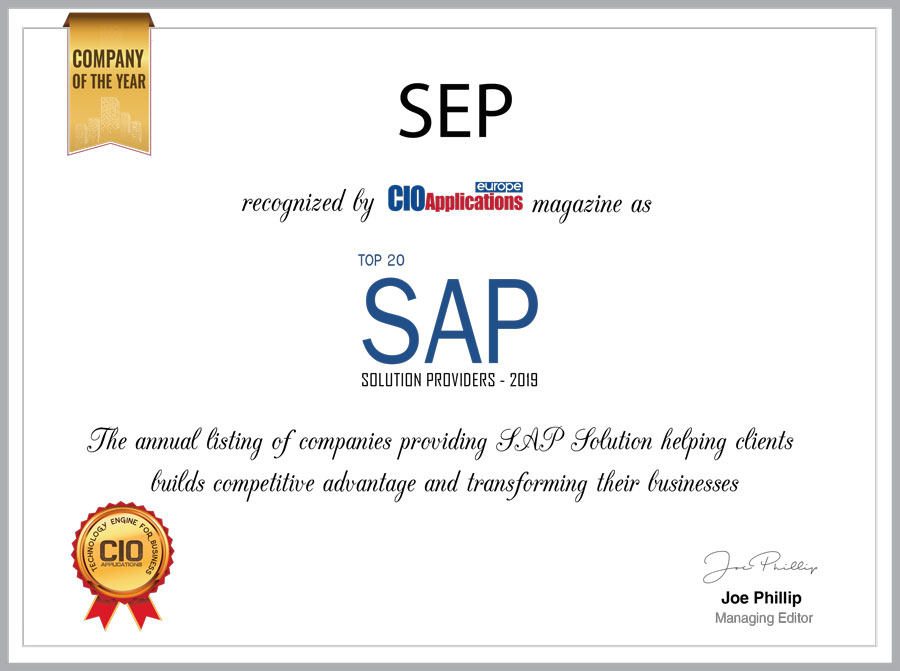 Top 20 SAP Solution Providers for SEP sesam backup award certificate
