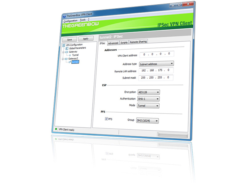 TheGreenBow IPsec VPN client screenshot